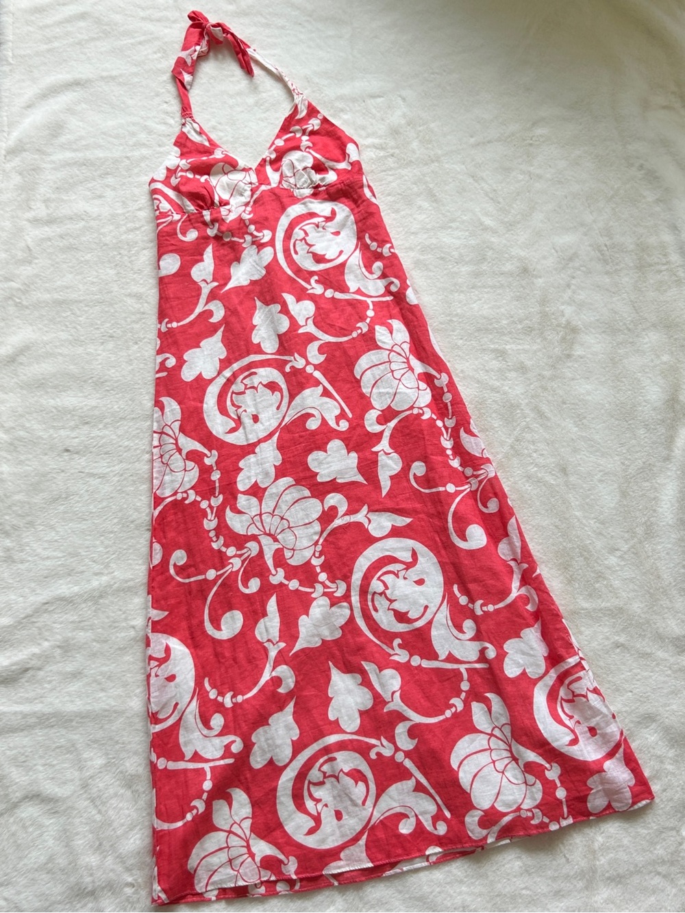 Coral & White Halter Maxi Dress